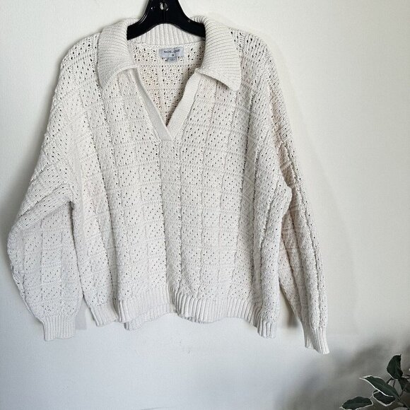 Rachel Comey X Target 1X Beige V Neck Collared Sweater Chunky Knit Cotton Blend - Picture 7 of 7